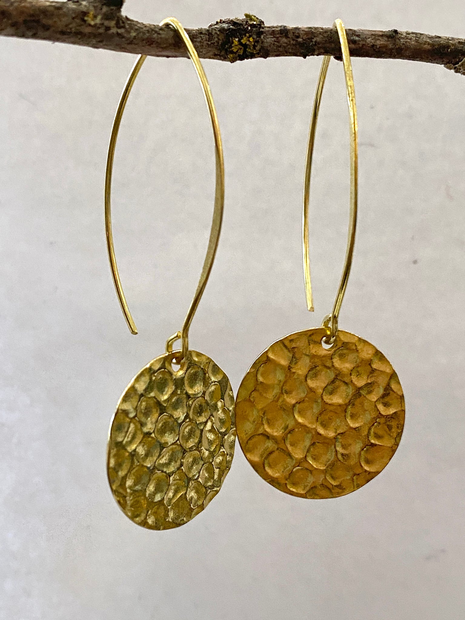 Hand Hammered Disc Drop Earrings