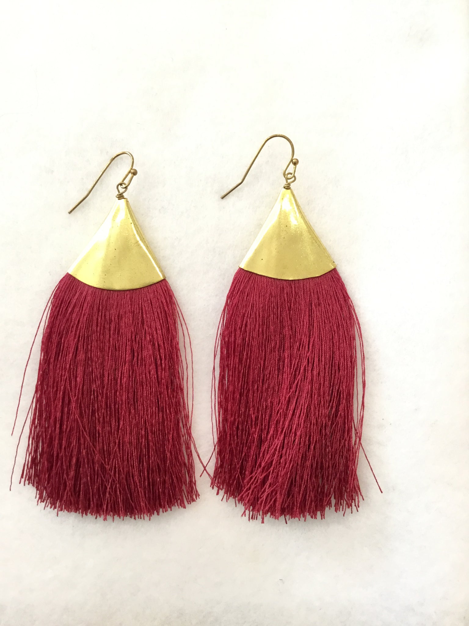Long silk tassel earrings with brass ear wires