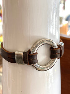 Iris Bracelet: Handmade Genuine Leather Bracelet with Stainless Steel Accents