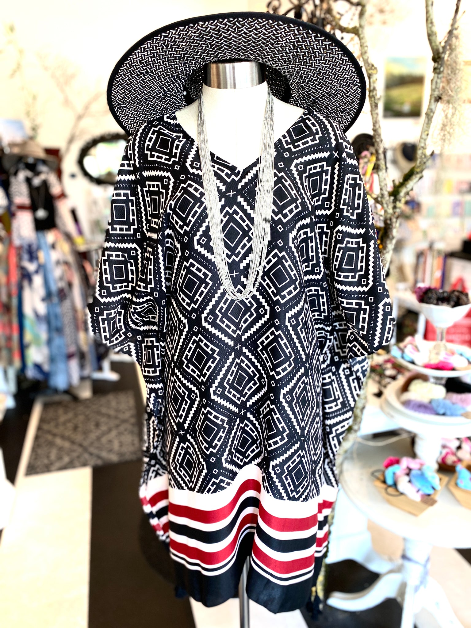Beautiful Graphic Black V-Neck Tunic Cover up