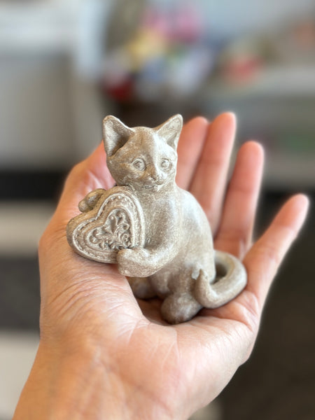 Cute Cat Holding Heart Statue