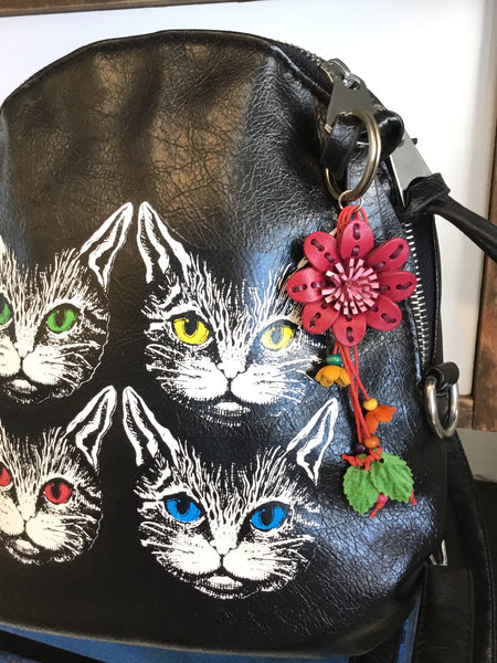 Genuine Leather Flowers Key Chain or Bag Charm