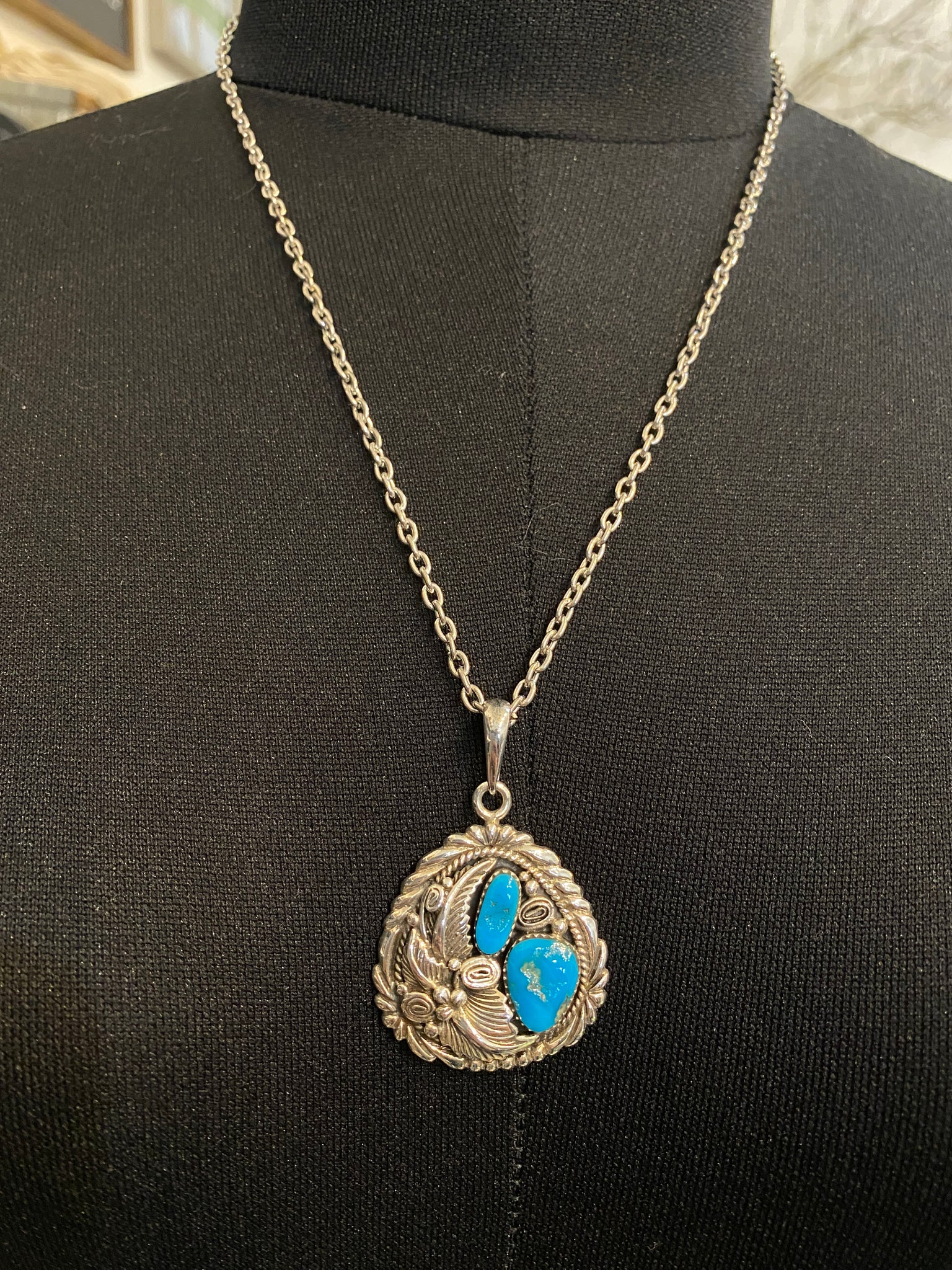 Beautiful Turquoise Charm Pendant with Link Chain Necklace