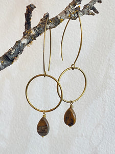 Handmade Open Circle Lond Drop With Semi-precious Stone Earrings