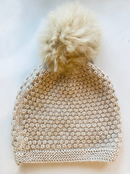 Hand Knit Light Weight Alpaca Wool PomPom  Hat