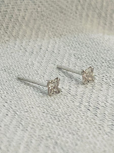 Classic Diamond Stud Sterling Silver Earrings
