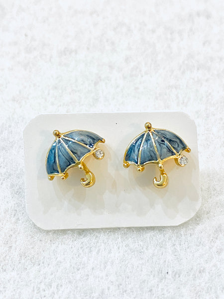 Umbrella Enamel Stud Earrings With Crystal Accents