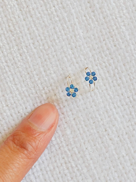 Mini Hoop CZ Flower 925 Sterling Silver Stud Earrings