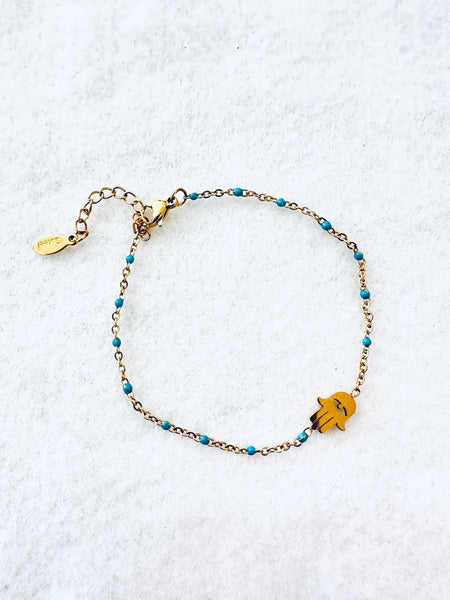 Delicate Hamsa Charm Bracelet With Semi Precious Stone Beads