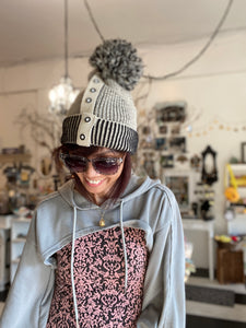 Cute Knitted Pom-Pom Beanie Hat with Button Accents