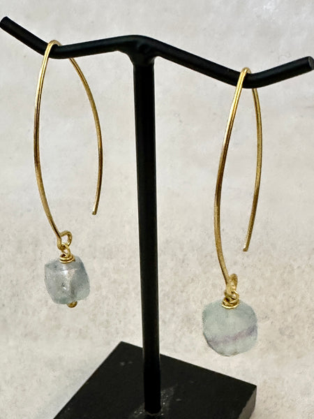 Handmade Fluorite Stone on Long Drop Earrings