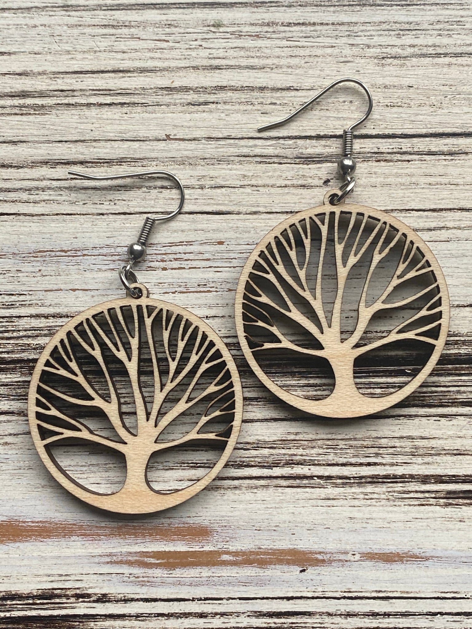 Tree Of Life Drop Wooden Earrings: Handmade In USA