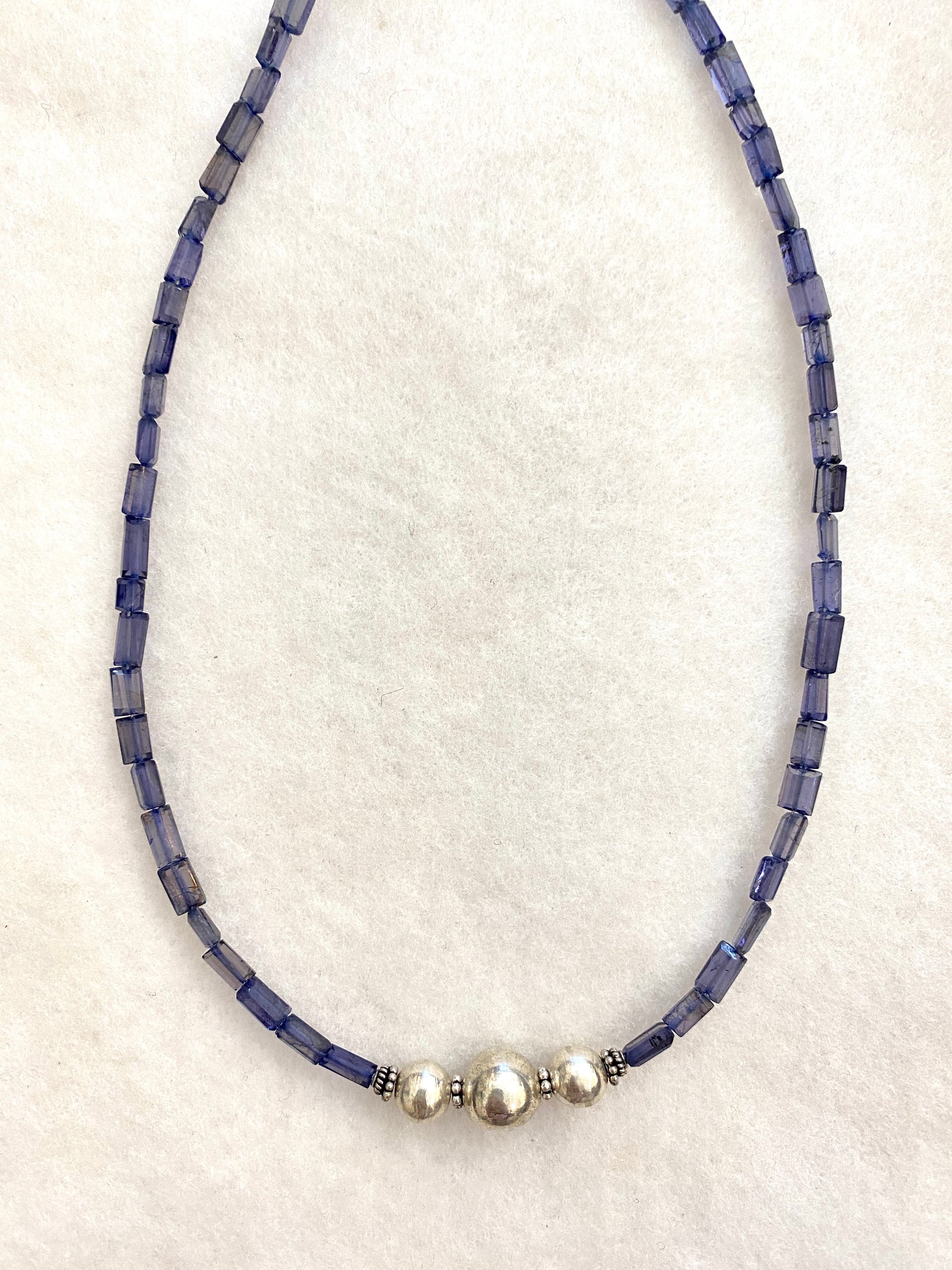 Elegant Iolite Stone with Sterling Silver Beads Accent Necklace