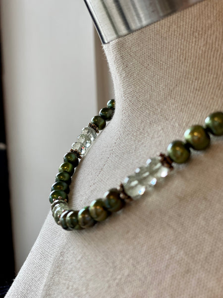 Freshwater Pearl with Green Quartz Necklace