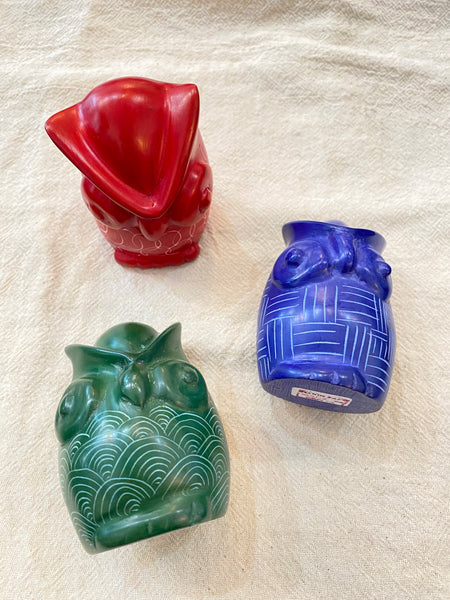 Handmade Soapstone Owl Paperweight/Hand Carved Miniature Figurines/Sculptures