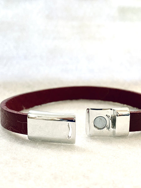 Handmade Simply Maroon Red Genuine Leather Bracelet