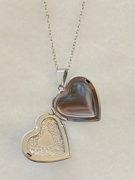 Beautiful Engraved Silver Heart Locket Necklace