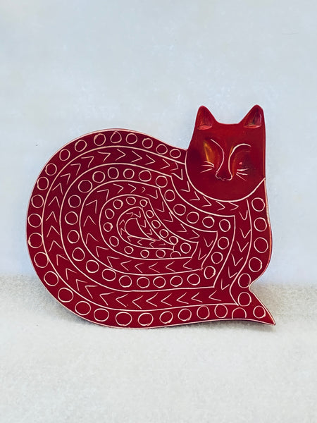 Hand Carved Cat Dish Trinket/ Plate Soapstone