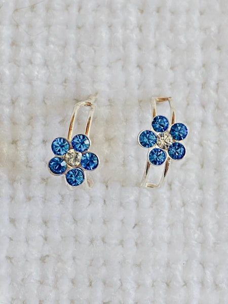 Mini Hoop CZ Flower 925 Sterling Silver Stud Earrings