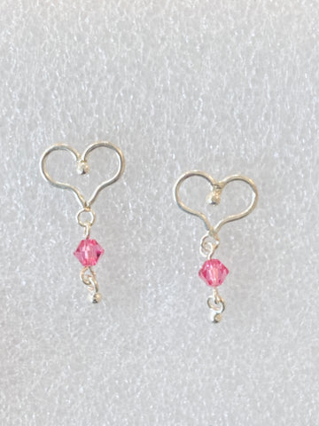 925 Sterling Silver Heart Stud Earrings with Crystal Accents