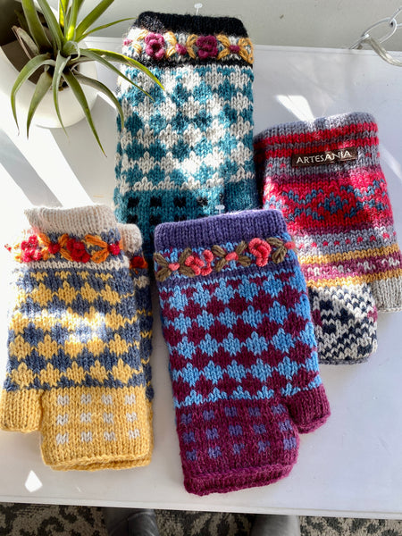 Colorful Alpaca Wool Hand Warmer /Fingerless Gloves