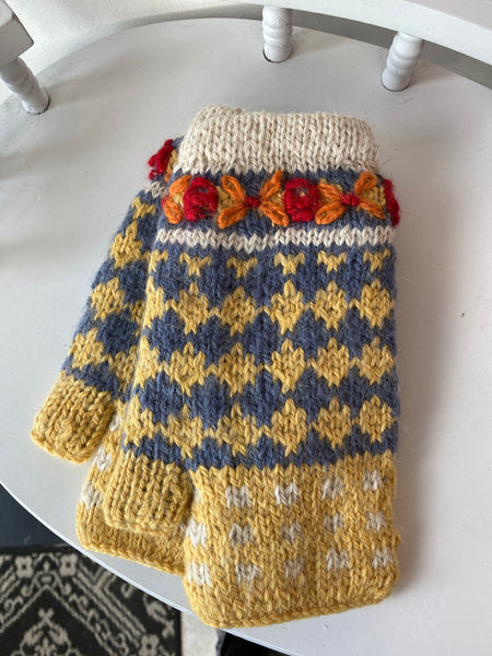 Colorful Alpaca Wool Hand Warmer /Fingerless Gloves