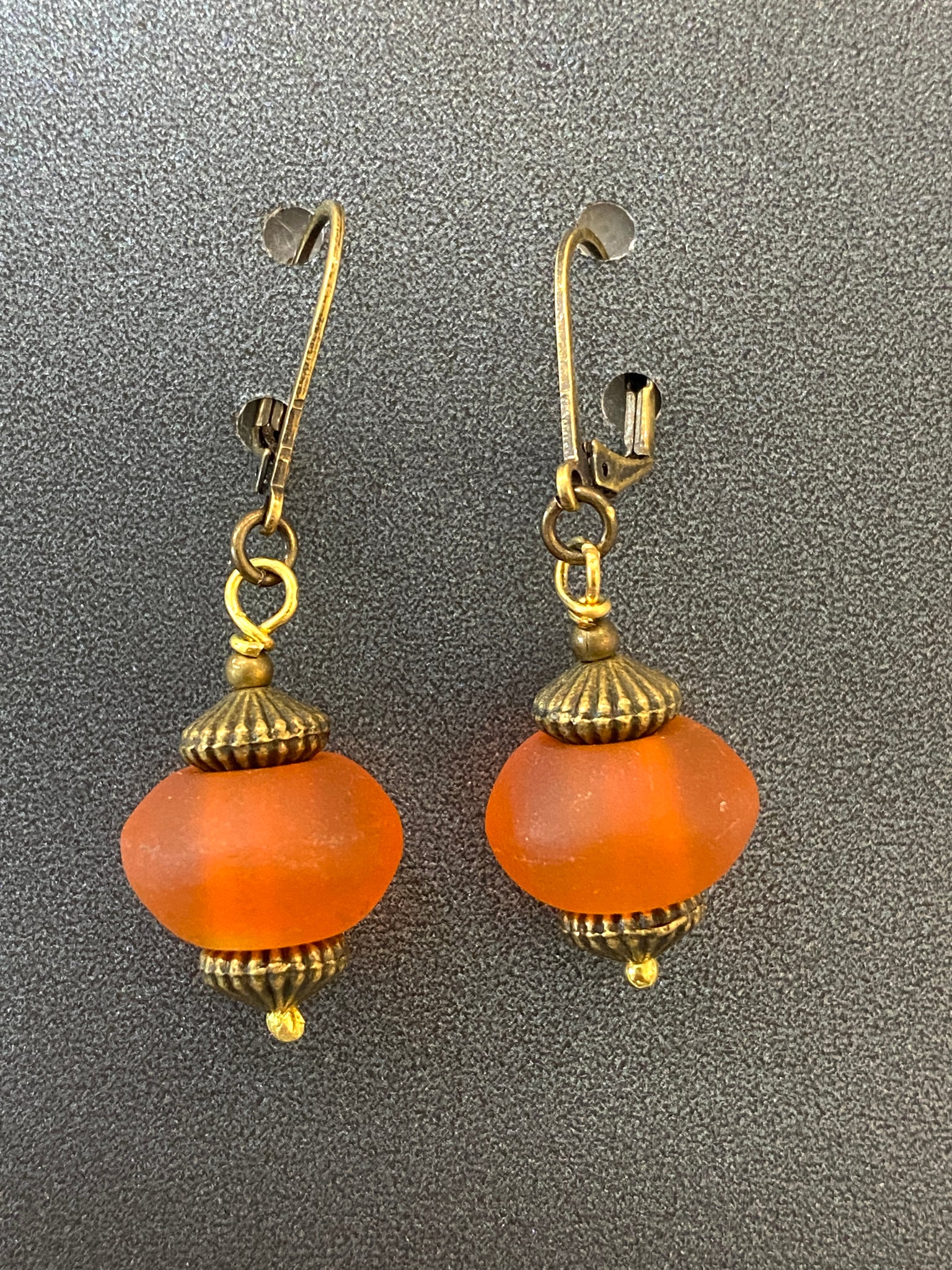 Hand Wired Orange Bead Dangle Earrings Made in PDX
