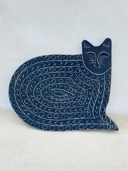 Hand Carved Cat Dish Trinket/ Plate Soapstone