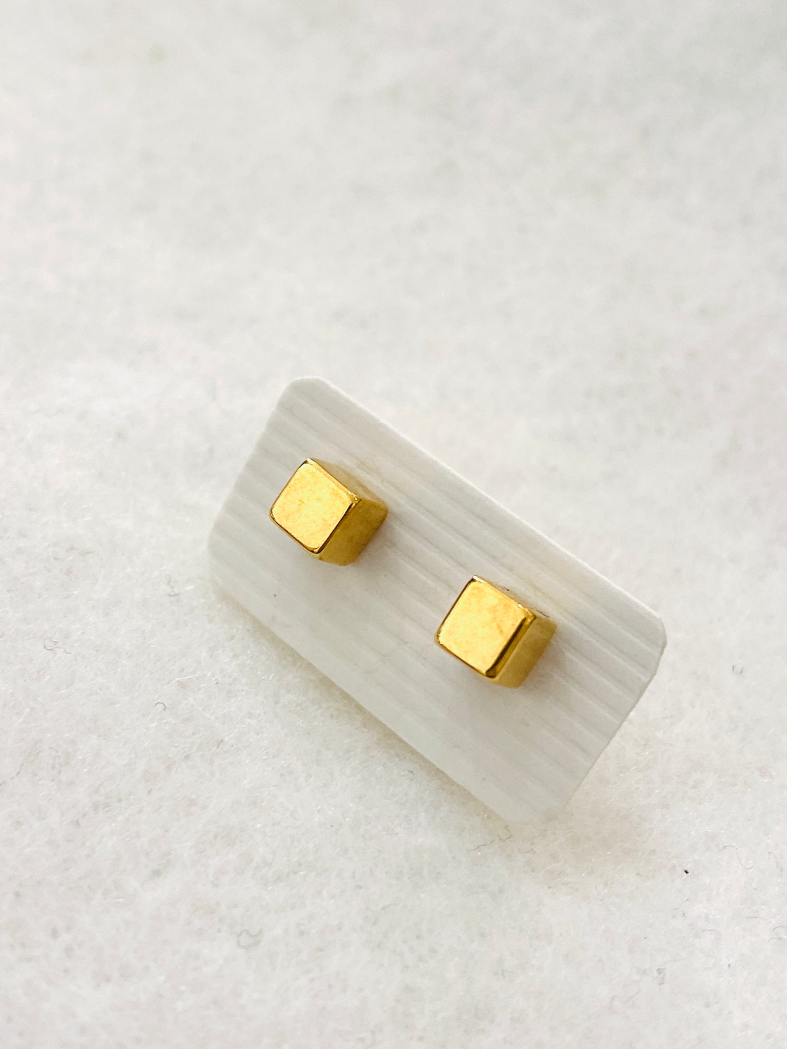 Gold Cube Stud Earrings