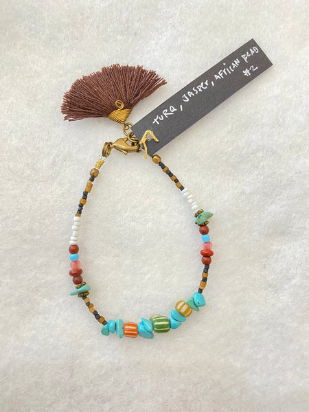Hand-wired Boho Mix Beads with Silk Tassel Bracelet