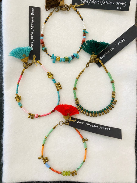 Hand-wired Boho Mix Beads with Silk Tassel Bracelet
