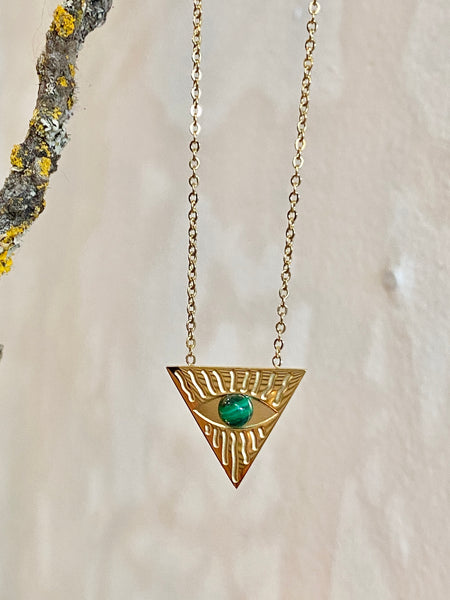 Gold Triangle Evil Eye with Semi-Precious Stone Charm Necklace