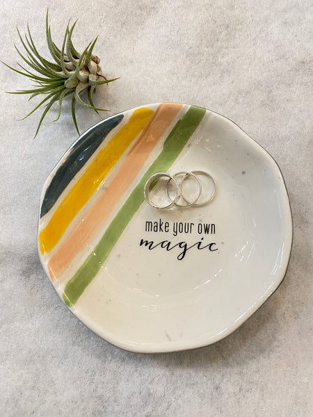 Cute Hand Painted Rainbow Ceramic Trinket Dish/ Jewelry Holder/ Keepsake Dish