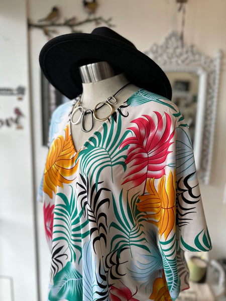 Beautiful Palm Garden V-Neck Tunic Cover up