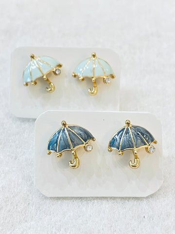 Umbrella Enamel Stud Earrings With Crystal Accents
