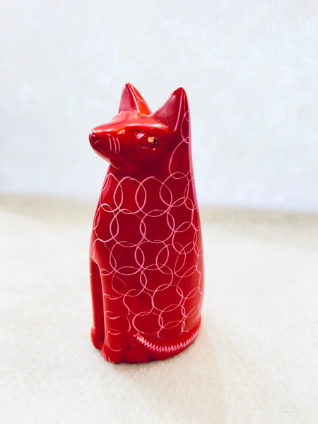 Handmade Soapstone Sitting Cat Paperweight/Hand Carved Miniature Figurines/Sculptures