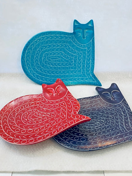 Hand Carved Cat Dish Trinket/ Plate Soapstone