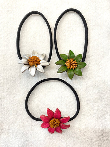 Small Genuine Leather Flower Scrunchies / Hair Ties