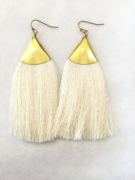 Long silk tassel earrings with brass ear wires