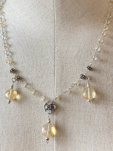 Beautiful Lemon Quartz Beads with Charms On Sterling Silver Wire Necklace