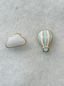 Cute Mismatched Cloud Hot Air Balloon Enamel Stud Earrings