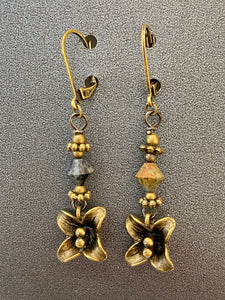 Vintage Brass Flower Dangle Earrings: Made In PDX