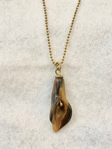 Tiger Eye Flower Charm Long Necklace