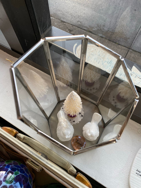 Sliver w/Glass Panels Octagon Shape Terrarium/candle Holder