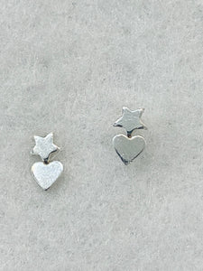 Star and Heart Stud Sterling Silver Earrings