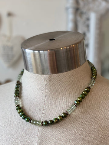 Freshwater Pearl with Green Quartz Necklace