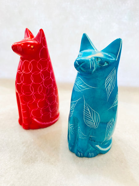 Handmade Soapstone Sitting Cat Paperweight/Hand Carved Miniature Figurines/Sculptures
