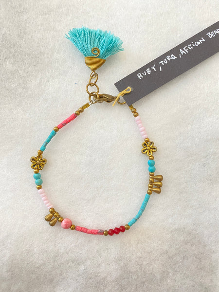 Hand-wired Boho Mix Beads with Silk Tassel Bracelet