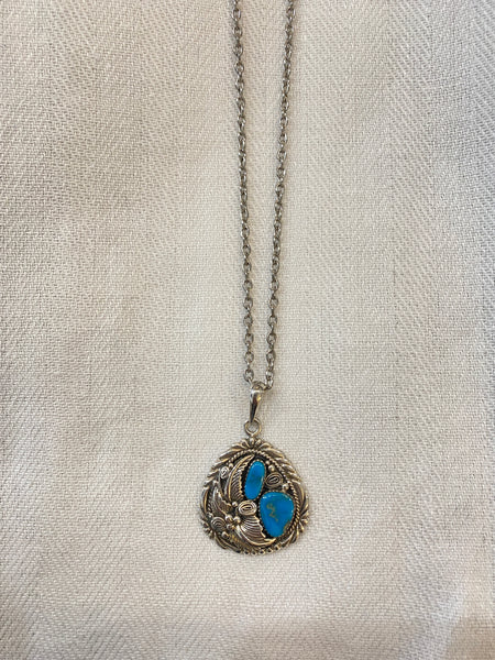 Beautiful Turquoise Charm Pendant with Link Chain Necklace